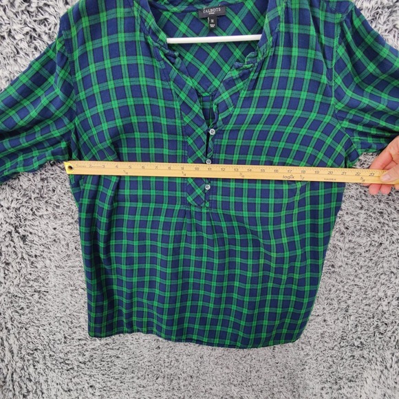 Talbots Woman Plaid Tunic Shirt Green Navy Blue Button Front Plus 1X Cotton fall - Picture 2 of 16